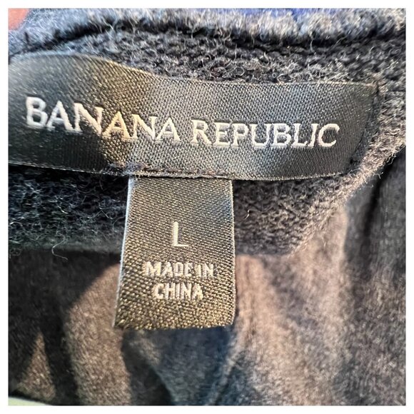 Banana Republic Mens Black Gray Wool Blend Full Zip Sweater Jacket Size L Suede - Picture 6 of 12